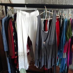 White Pants Grey top